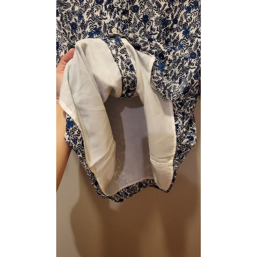 J.Crew Women Small Blue Floral Ruffle Blouse Puff Sleeve Button Front Cottagecor